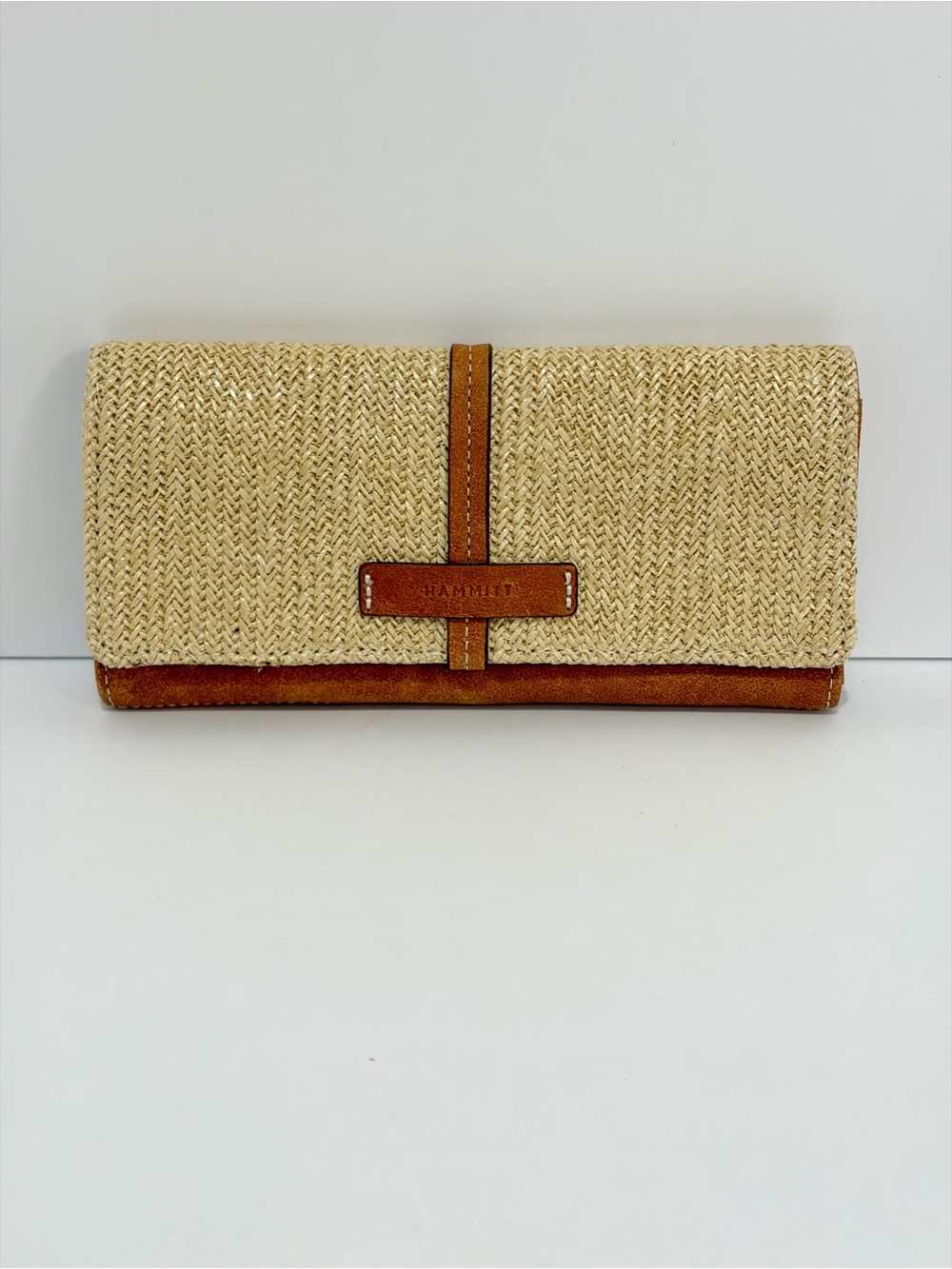 Hammitt Benjamin Slim Wallet In Saddle Raffia With Bronze Hardware